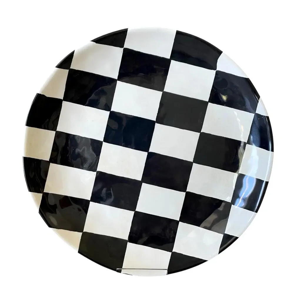 Chic Black & White Checkered Melamine Dinner Plates 11in Set of 4 NEW